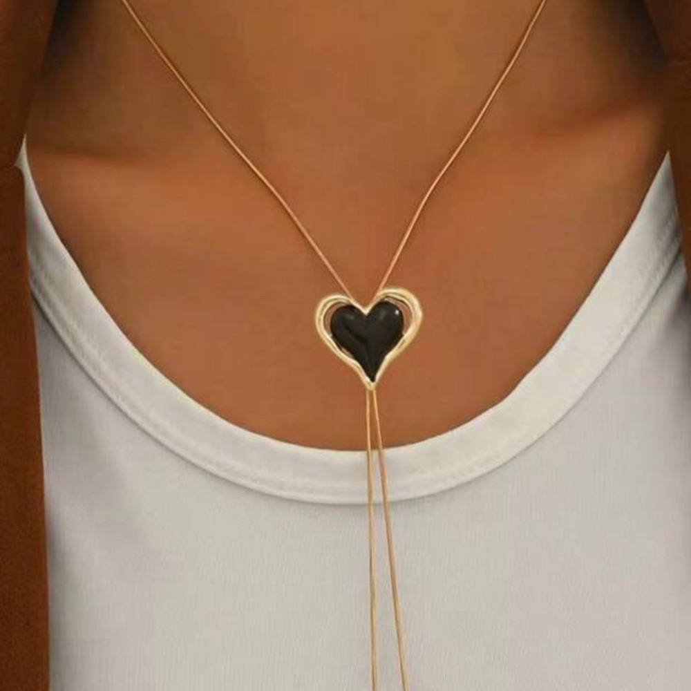 🖤 Adjustable  Gold Heart Lariat Necklace